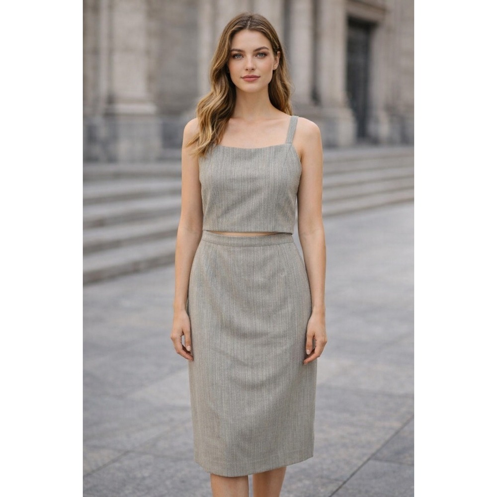 J. Peterman Wool Cami Top Size 10 Flexees Skirt 2XL Set‎ Gray Old Money Office